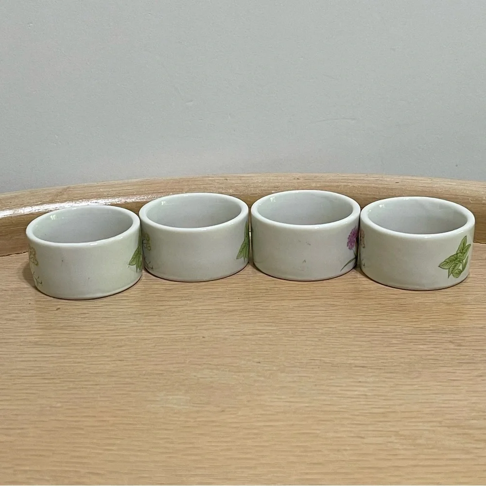 Vintage Herbs & Spices by Shafford Japan Porcelain Floral Napkin Rings Set of 4